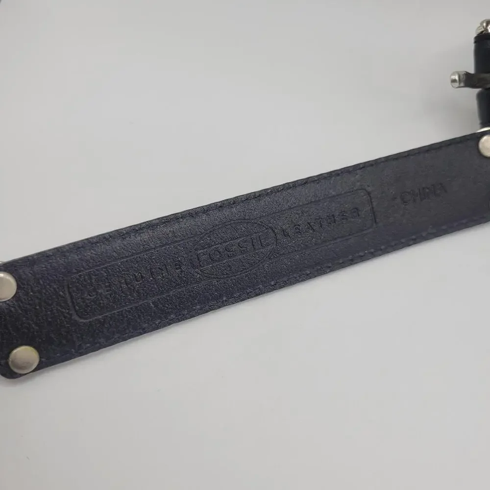 Fossil Belt Small Black Leather‎ Heart Concho Engraved Western Boho Cowgirl Boho